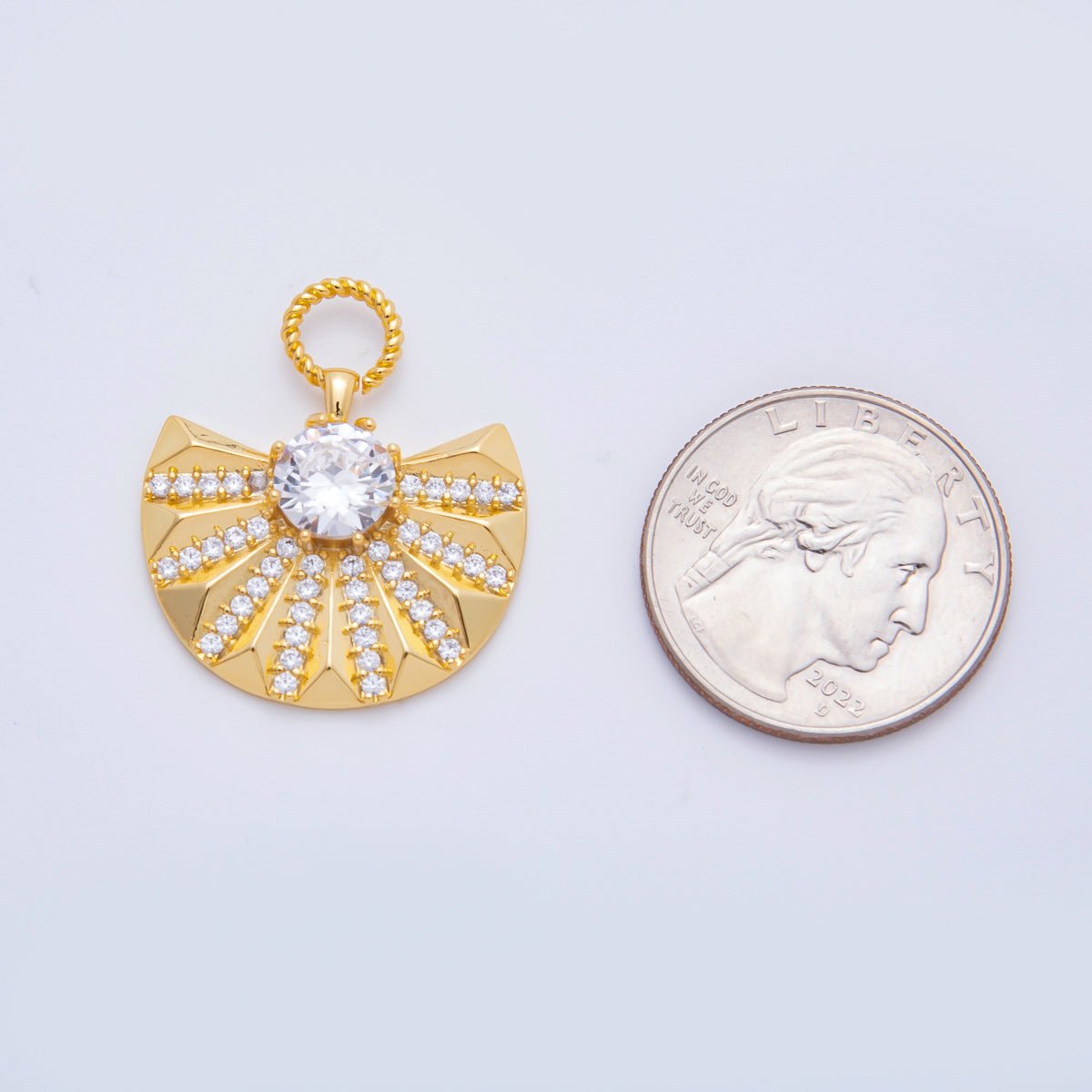 18K Gold Filled 18mm Micro Paved & Round CZ Wide Luxury Fan - Shaped Charm | N605 - DLUXCA