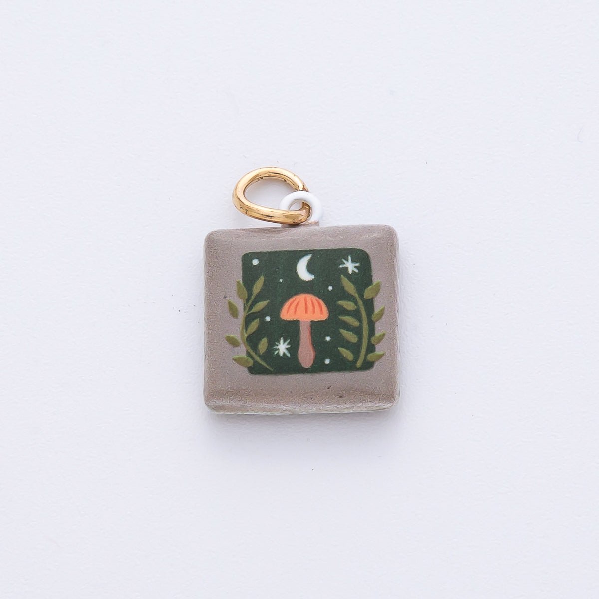 18K Gold Filled 18mm Mushroom Green Enamel Charm | AF1618 - DLUXCA