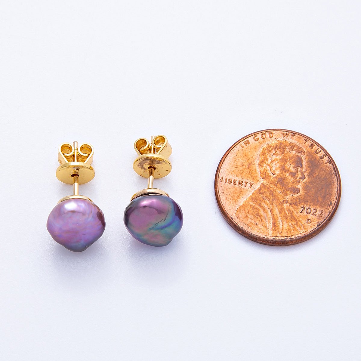 18K Gold Filled 18mm Purple Baroque Freshwater Pearl Studs | Earrings - 00200 - DLUXCA