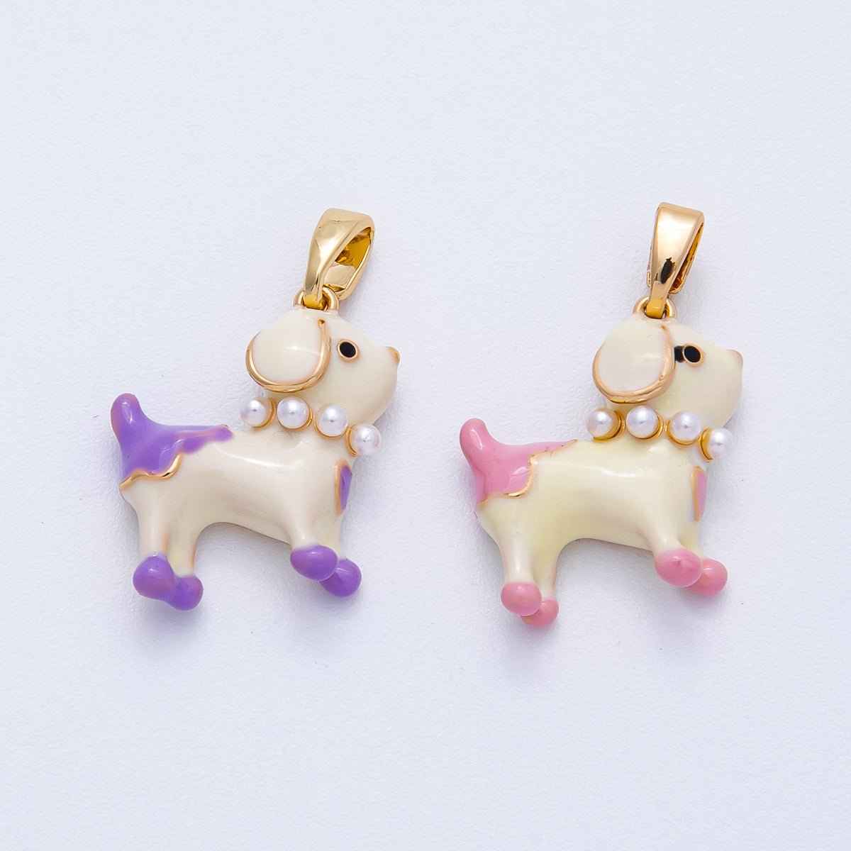 18K Gold Filled 18mm Purple, Pink Enamel Shell Pearl Dog Puppy Charm | Charms - 00417 Charms - 00418 - DLUXCA