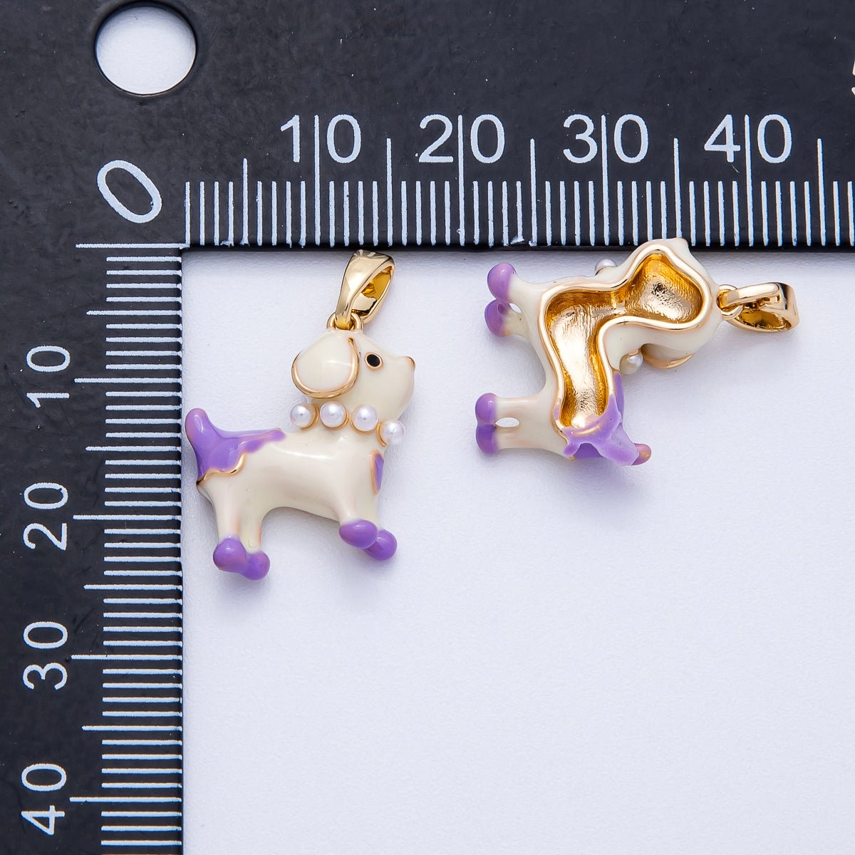 18K Gold Filled 18mm Purple, Pink Enamel Shell Pearl Dog Puppy Charm | Charms - 00417 Charms - 00418 - DLUXCA