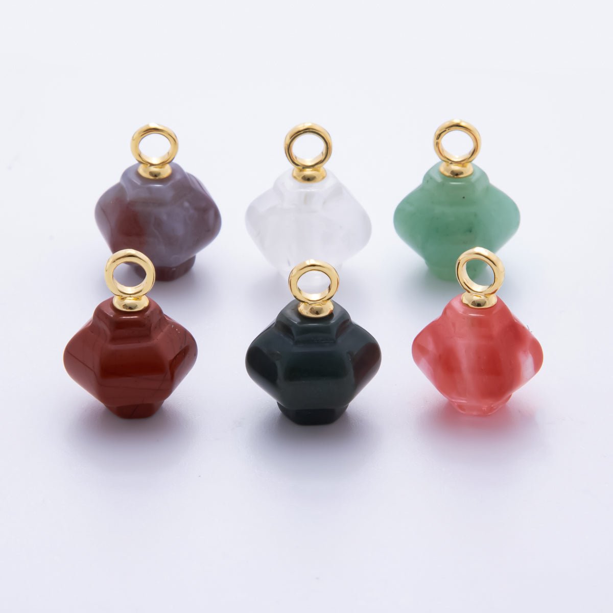 18K Gold Filled 18mm Quartz, Agate, Red Jasper Pumpkin Jar Gemstone Charm | AH830 - AJ831 - DLUXCA