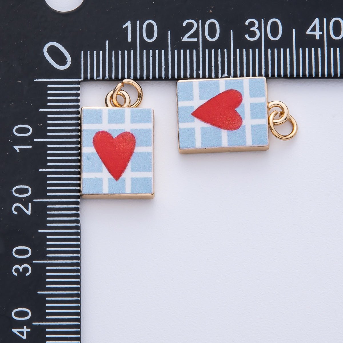 18K Gold Filled 18mm Red Heart Blue Enamel Rectangular Charm | AF1600 - DLUXCA