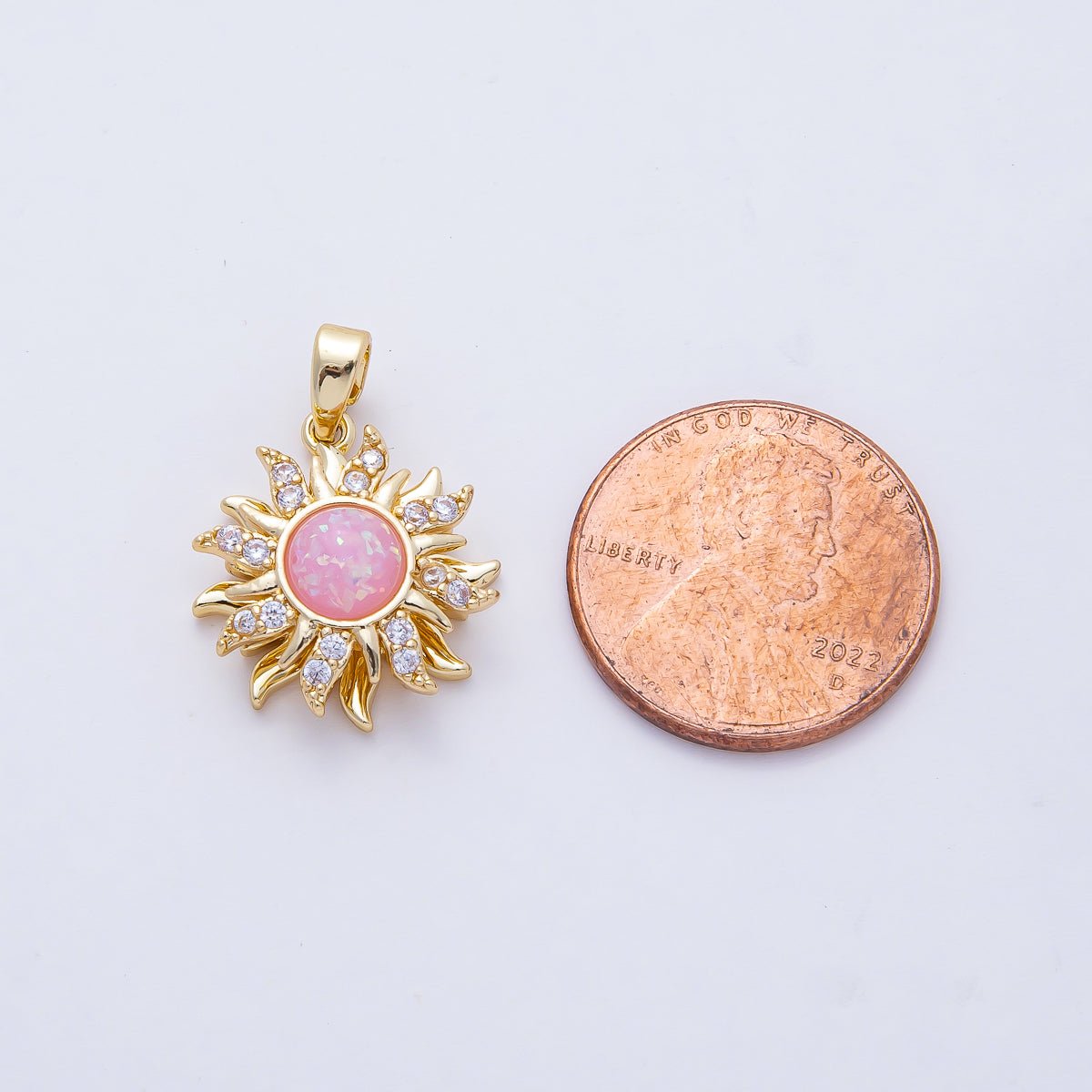 18K Gold Filled 18mm Spinning Rotating Pink Opal Celestial Sun Pendant Charm | AF1171 - DLUXCA