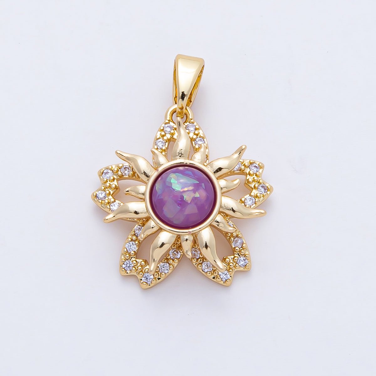 18K Gold Filled 18mm Spinning Rotating Purple Opal Sun Flower Pendant Charm | AF1170 - DLUXCA