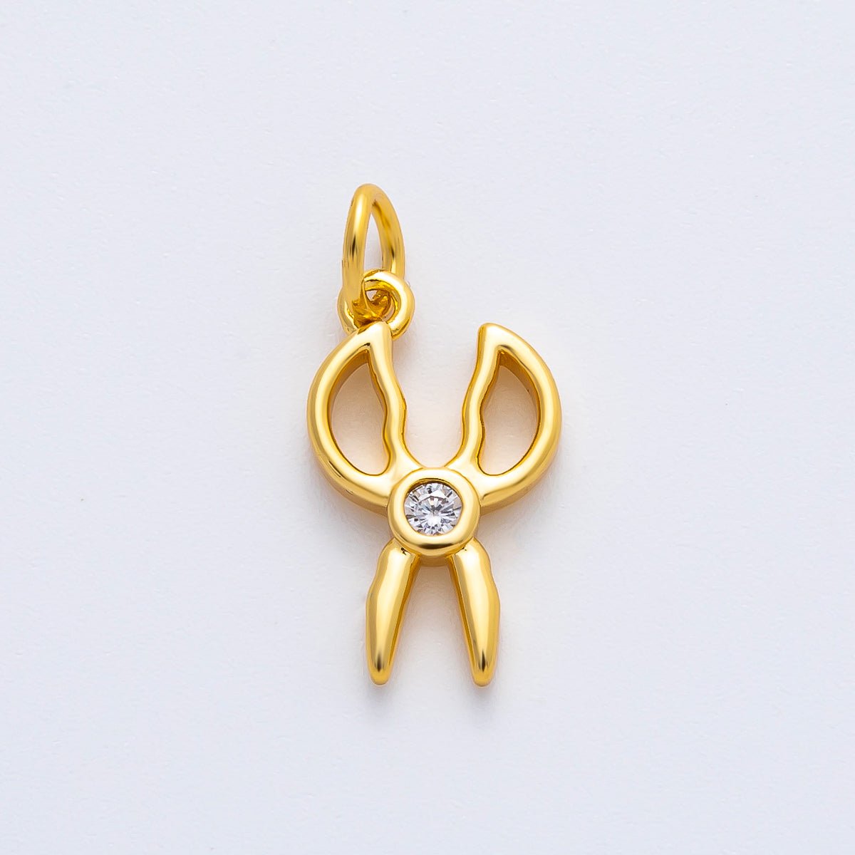 18K Gold Filled 19.5mm CZ Scissor Open Charm in Gold & Silver | AF1355 - DLUXCA