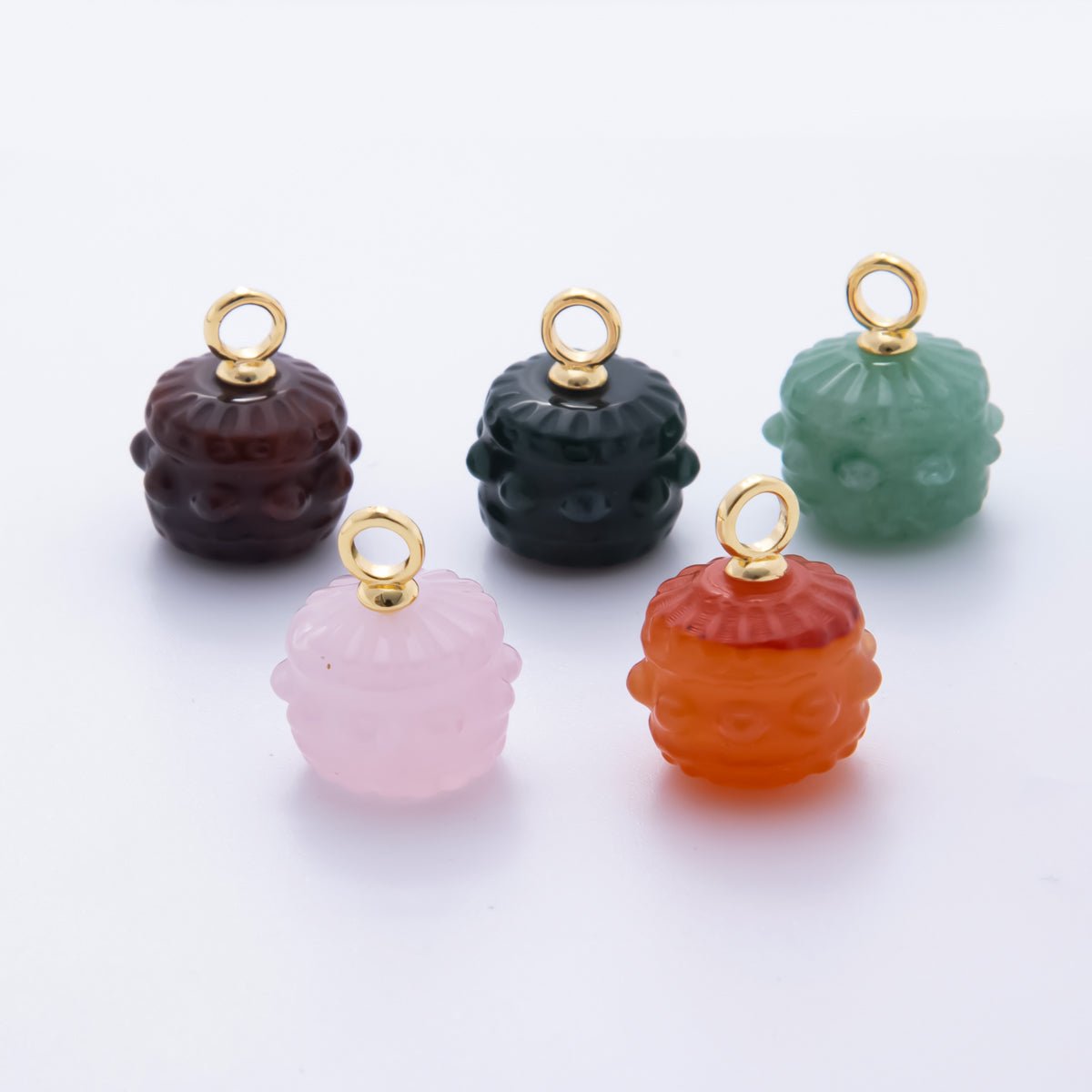 18K Gold Filled 19mm Aventurine, Carnelian, Quartz Drum Barrel Gemstone Charm | AH833 - AH835 - DLUXCA