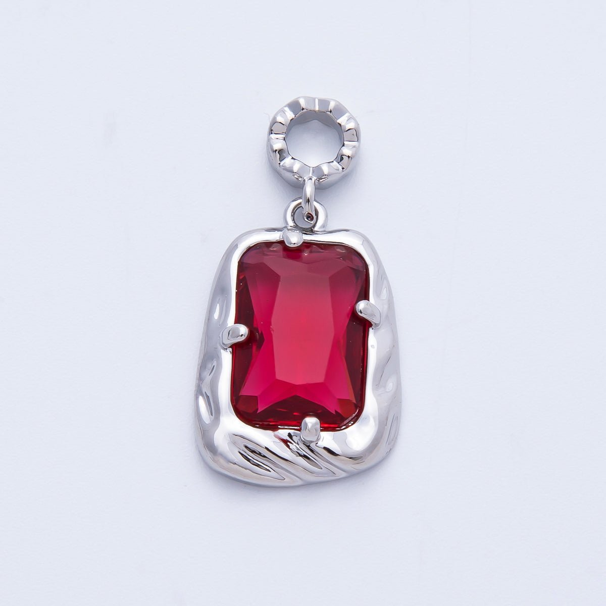 18K Gold Filled 19mm Blue, Red, Purple, Green, Clear, Pink Baguette CZ Molten Pendant in Gold & Silver | Charms - 00267 ~ Charms - 00278 - DLUXCA