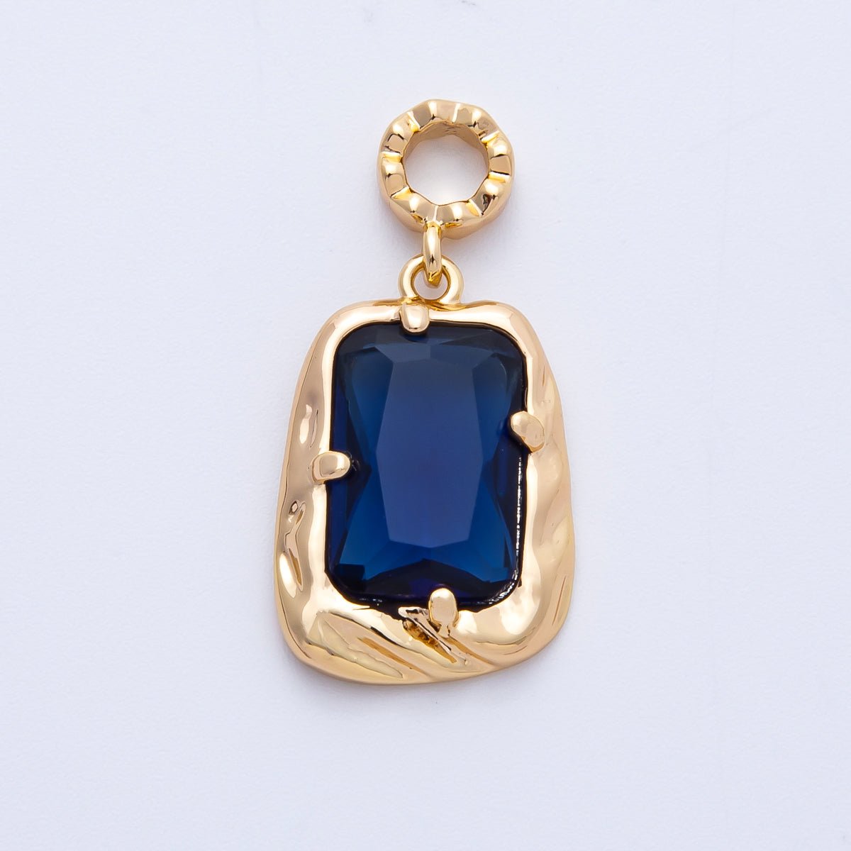 18K Gold Filled 19mm Blue, Red, Purple, Green, Clear, Pink Baguette CZ Molten Pendant in Gold & Silver | Charms - 00267 ~ Charms - 00278 - DLUXCA