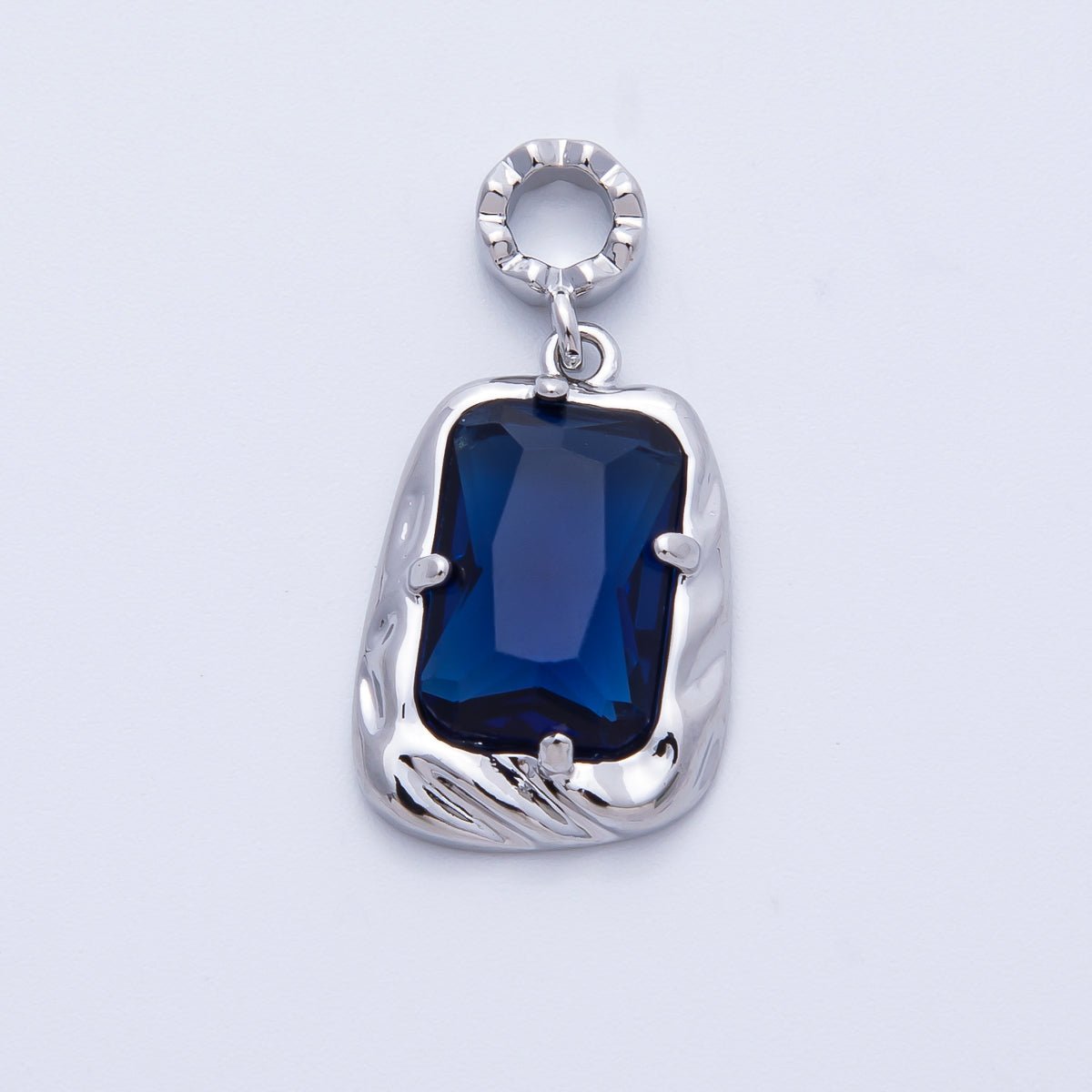 18K Gold Filled 19mm Blue, Red, Purple, Green, Clear, Pink Baguette CZ Molten Pendant in Gold & Silver | Charms - 00267 ~ Charms - 00278 - DLUXCA
