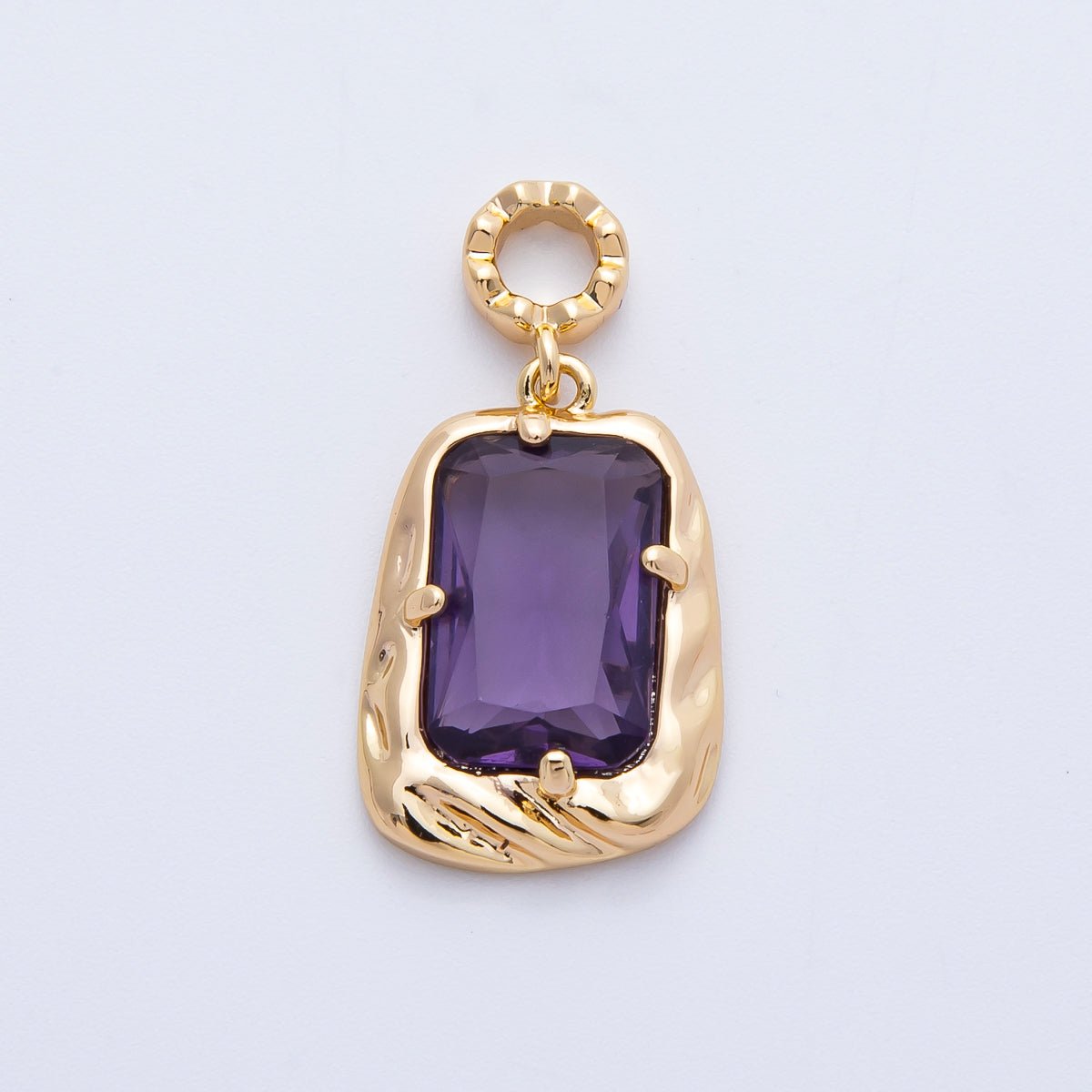 18K Gold Filled 19mm Blue, Red, Purple, Green, Clear, Pink Baguette CZ Molten Pendant in Gold & Silver | Charms - 00267 ~ Charms - 00278 - DLUXCA