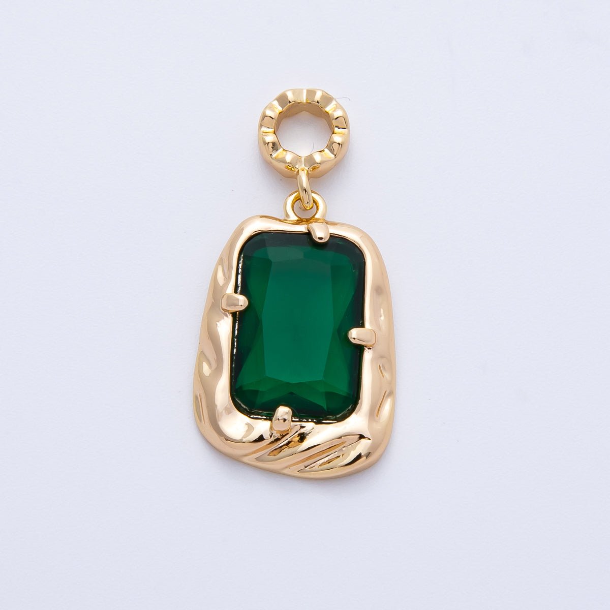 18K Gold Filled 19mm Blue, Red, Purple, Green, Clear, Pink Baguette CZ Molten Pendant in Gold & Silver | Charms - 00267 ~ Charms - 00278 - DLUXCA