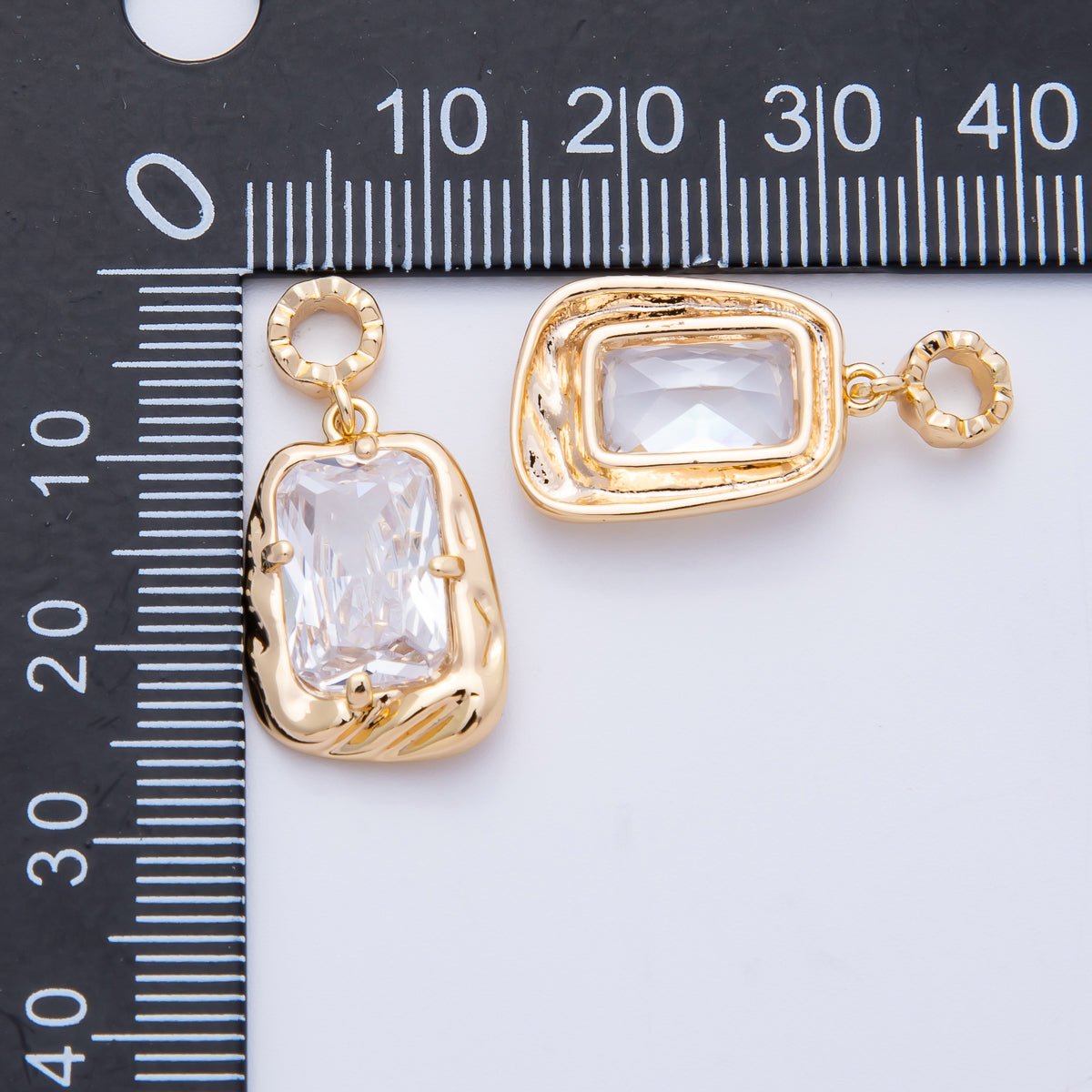 18K Gold Filled 19mm Blue, Red, Purple, Green, Clear, Pink Baguette CZ Molten Pendant in Gold & Silver | Charms - 00267 ~ Charms - 00278 - DLUXCA