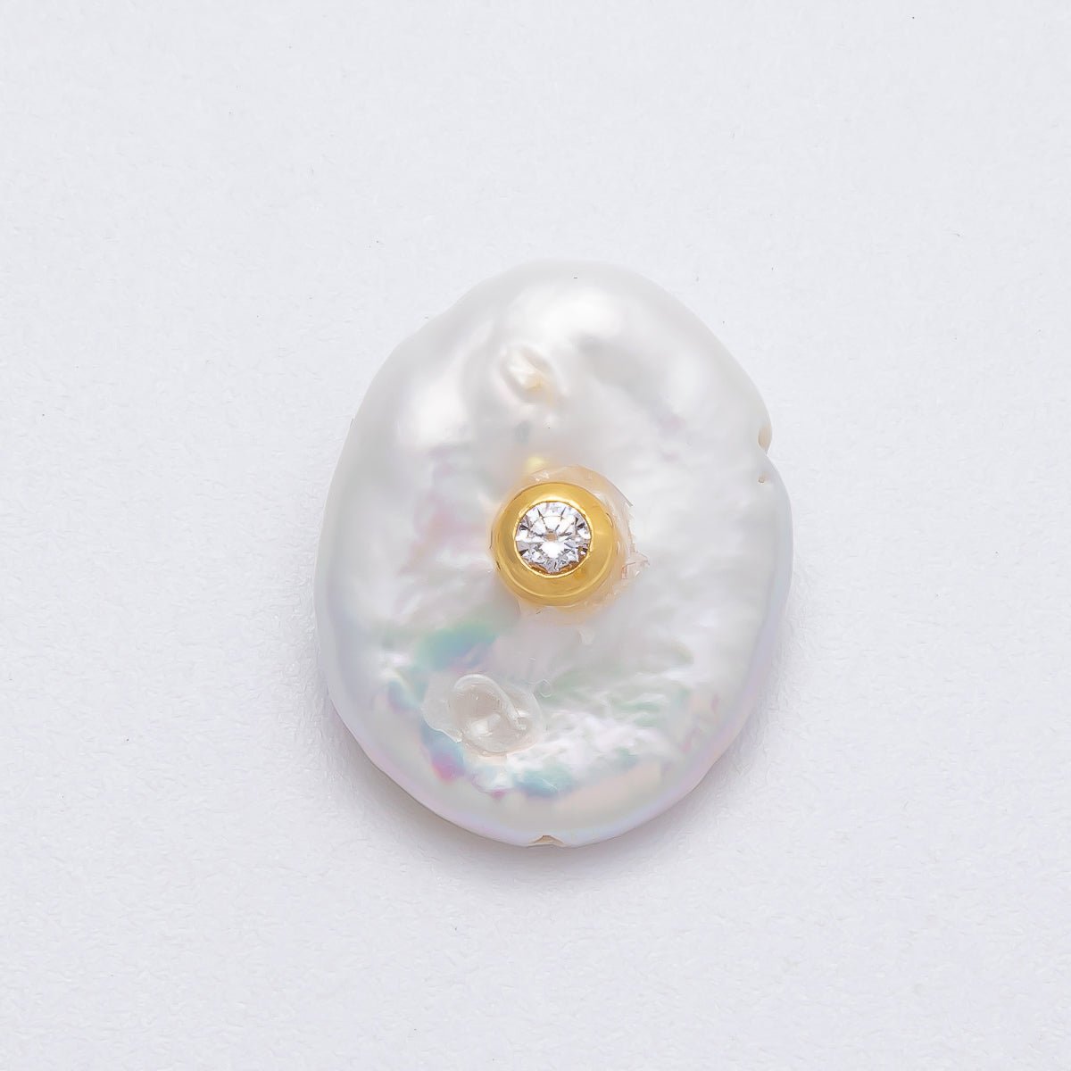 18K Gold Filled 19mm Clear CZ Round Keshi Baroque Freshwater Pearl Findings | Findings - 00124 - DLUXCA
