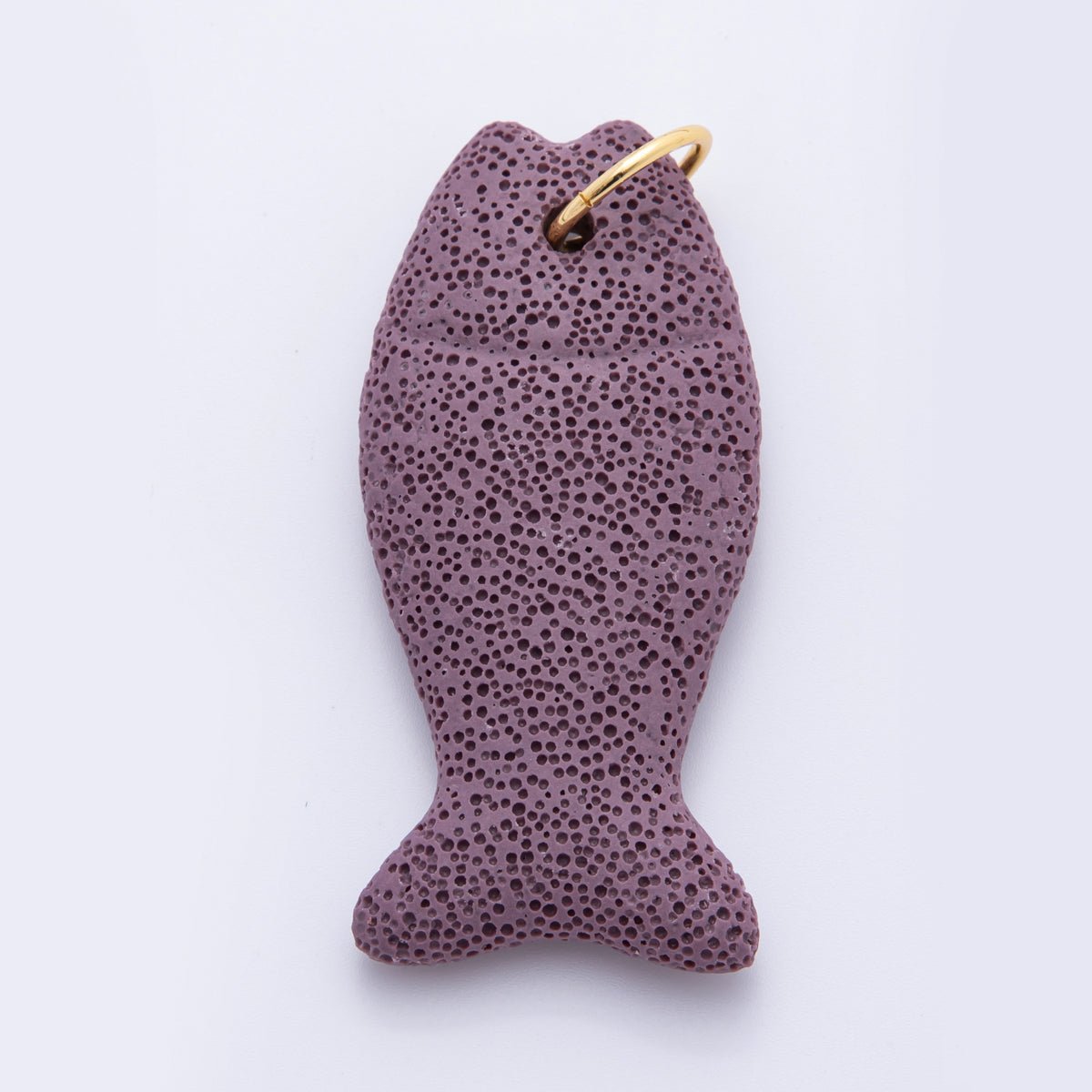 18K Gold Filled 19mm Green, Blue, Purple, Pink Textured Lava Stone Fish Charm | C724 C727 C730 - DLUXCA