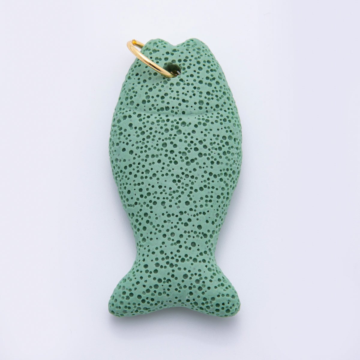 18K Gold Filled 19mm Green, Blue, Purple, Pink Textured Lava Stone Fish Charm | C724 C727 C730 - DLUXCA