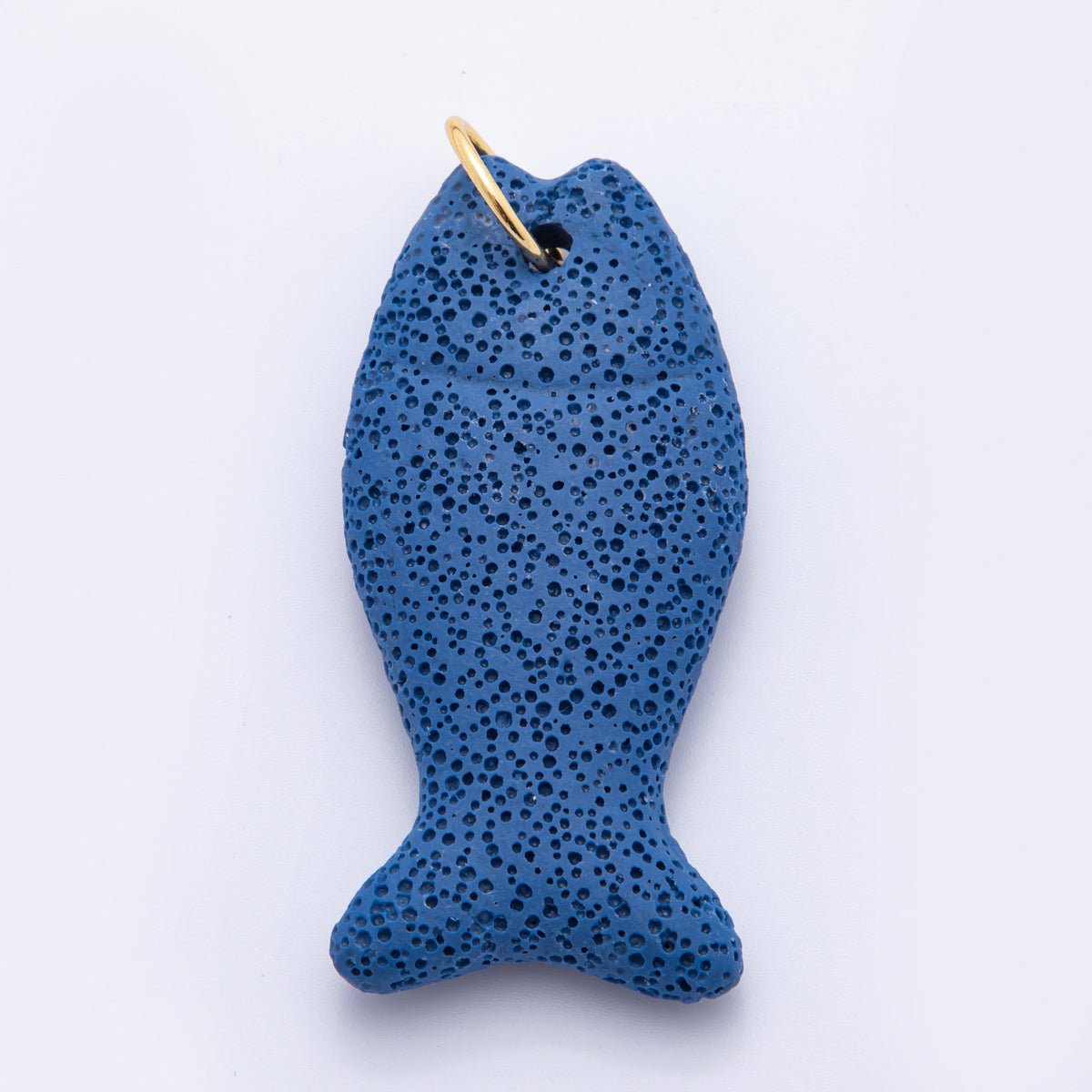 18K Gold Filled 19mm Green, Blue, Purple, Pink Textured Lava Stone Fish Charm | C724 C727 C730 - DLUXCA