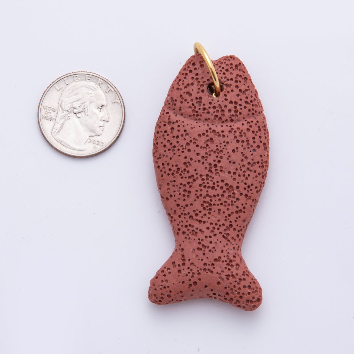 18K Gold Filled 19mm Lava Stone Dotted Fish Charm in Red & White | AH892 - DLUXCA