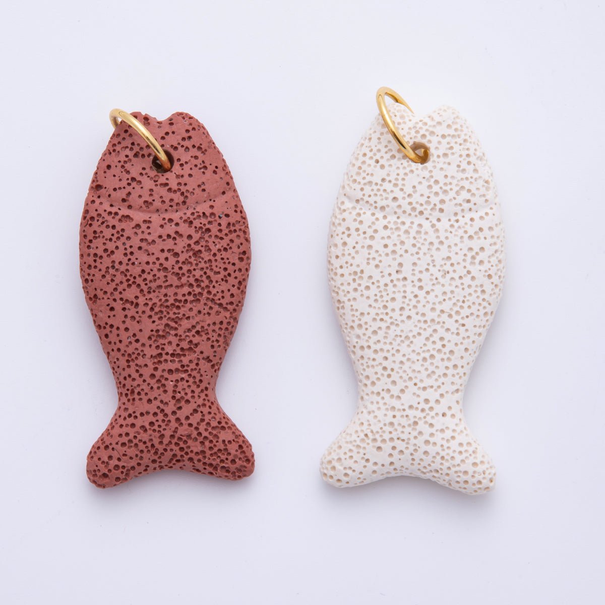 18K Gold Filled 19mm Lava Stone Dotted Fish Charm in Red & White | AH892 - DLUXCA