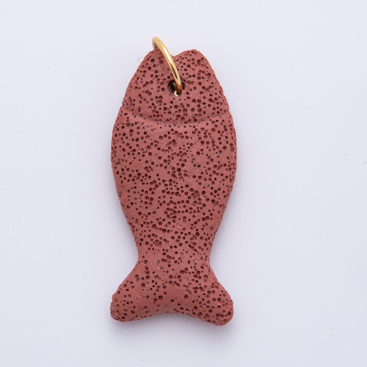 18K Gold Filled 19mm Lava Stone Dotted Fish Charm in Red & White | AH892 - DLUXCA