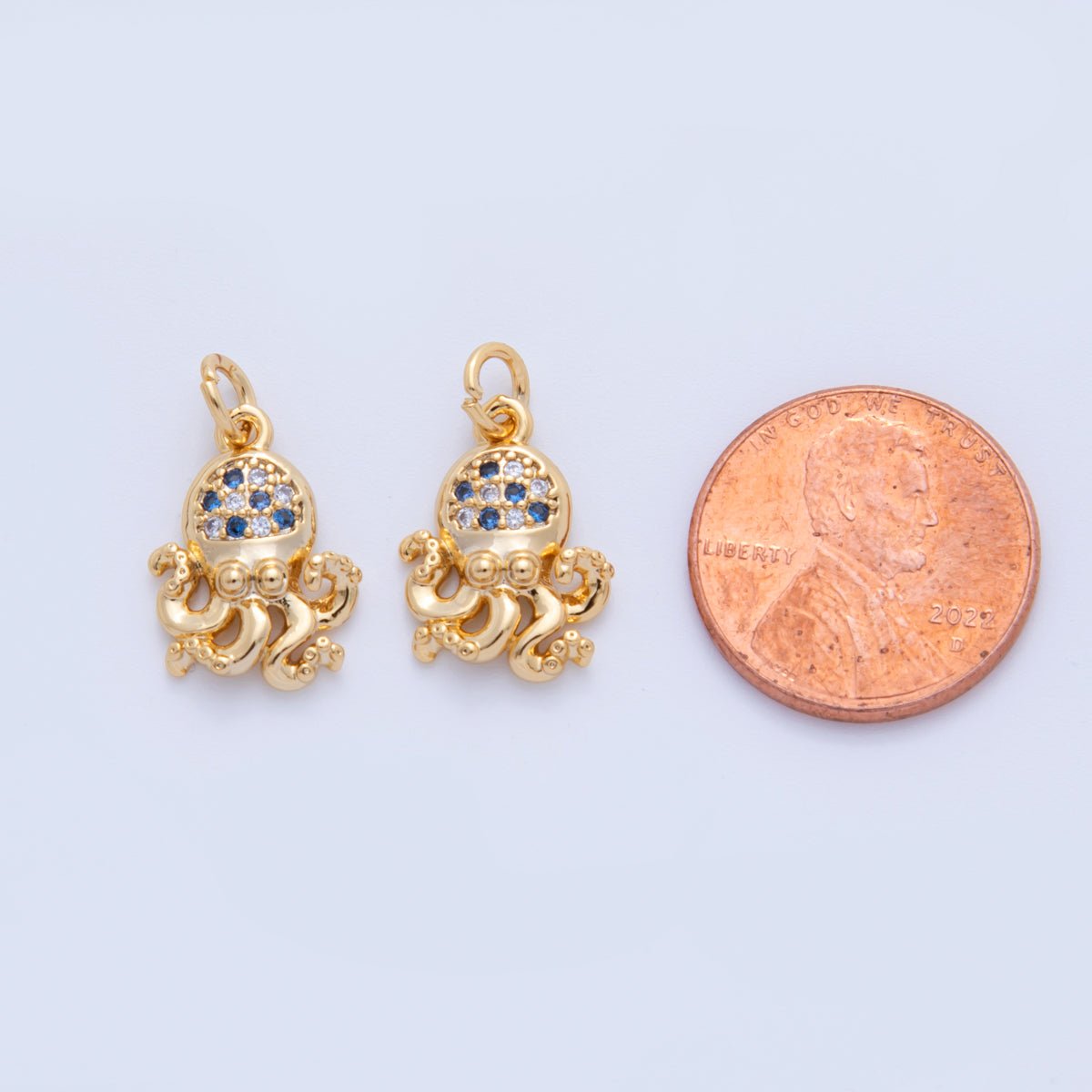 18K Gold Filled 19mm Micro Paved CZ Octopus Tentacled Sea Charm | AF811 - DLUXCA