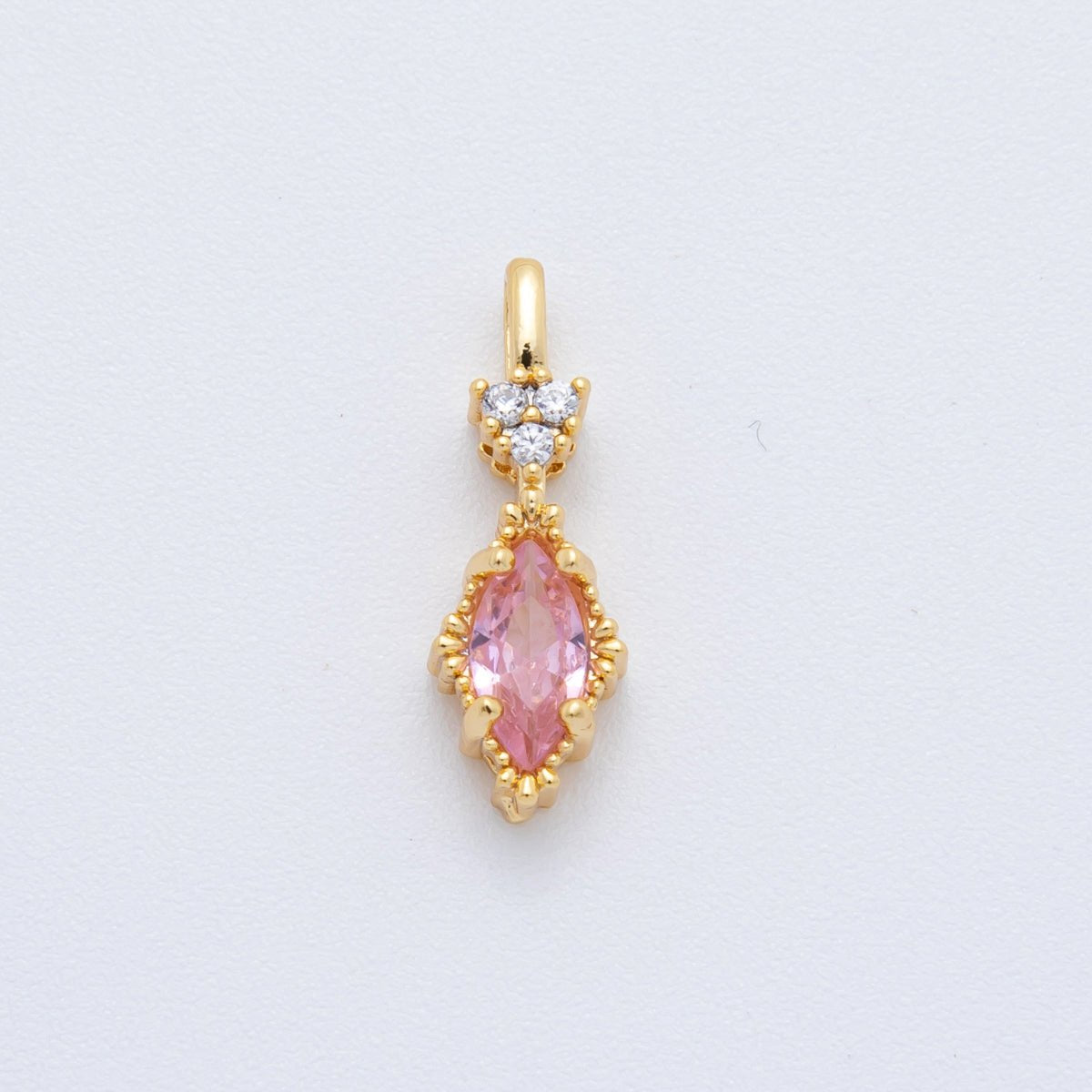 18K Gold Filled 19mm Pink & Clear Marquise CZ Geometric Add - On Charm| C - 366 - DLUXCA