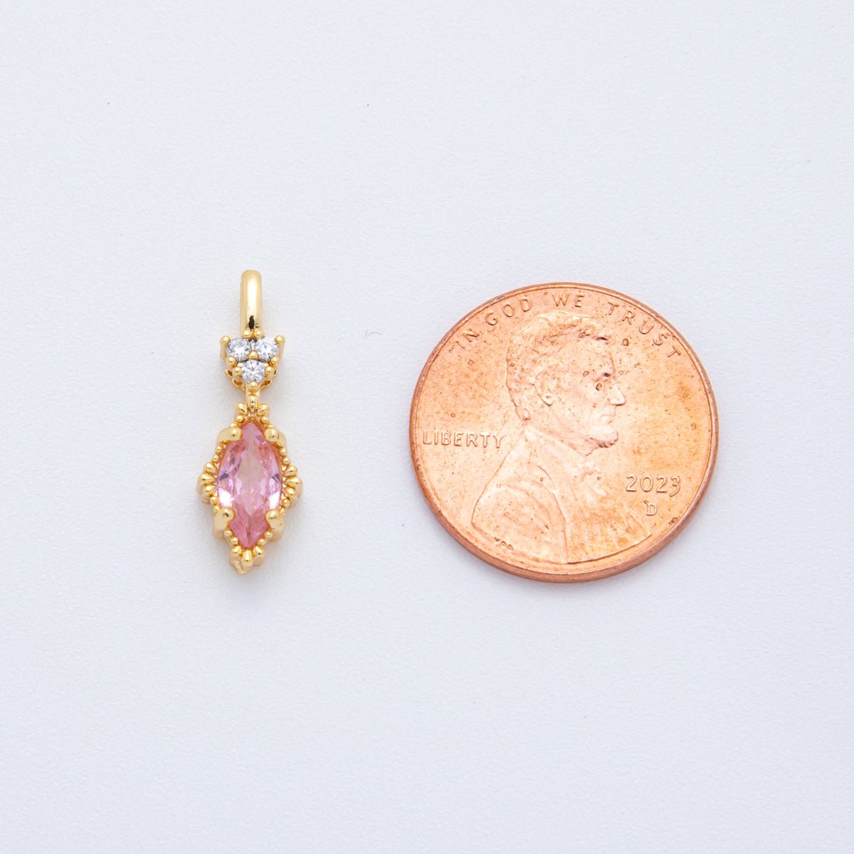 18K Gold Filled 19mm Pink & Clear Marquise CZ Geometric Add - On Charm| C - 366 - DLUXCA