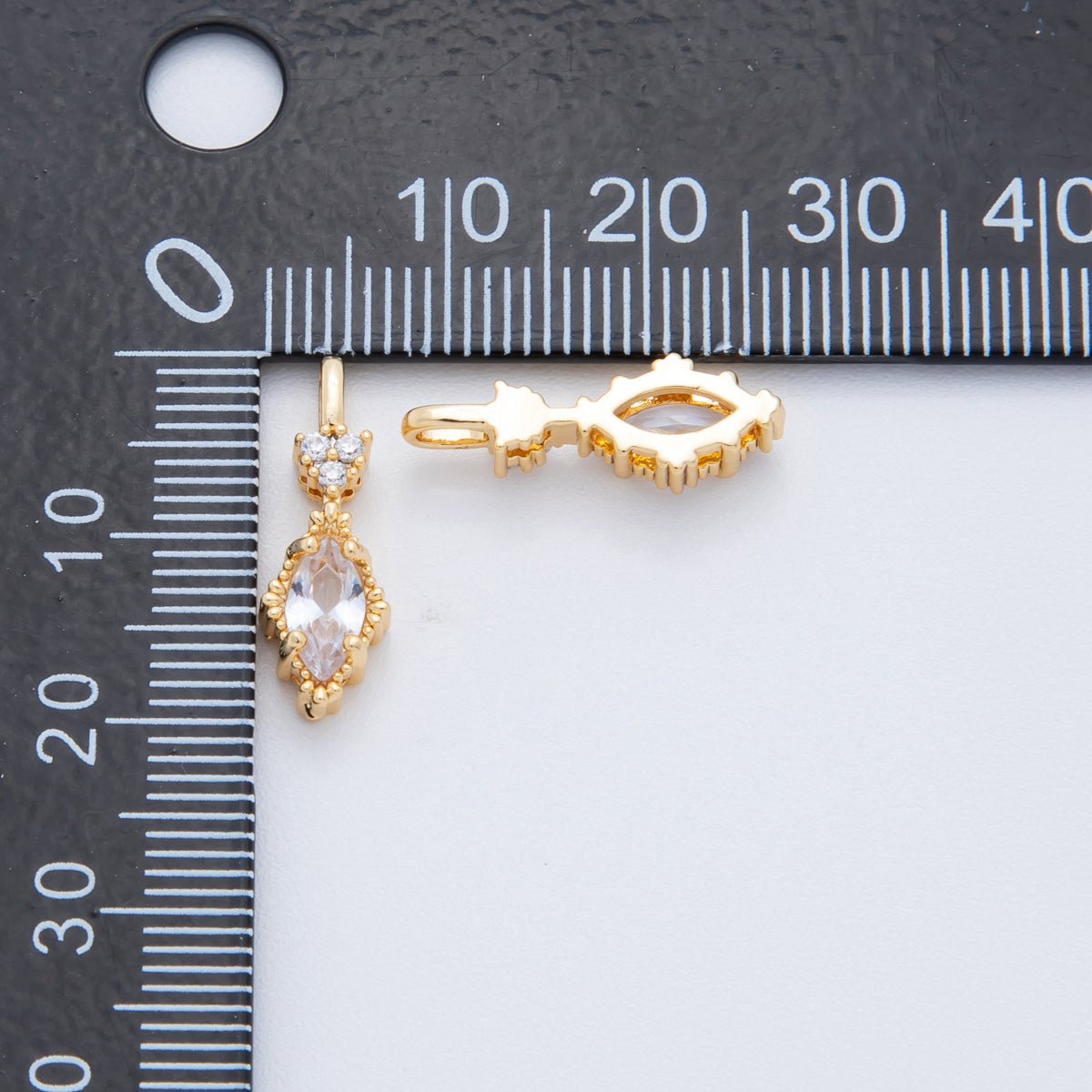 18K Gold Filled 19mm Pink & Clear Marquise CZ Geometric Add - On Charm| C - 366 - DLUXCA