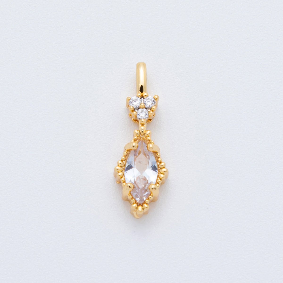 18K Gold Filled 19mm Pink & Clear Marquise CZ Geometric Add - On Charm| C - 366 - DLUXCA