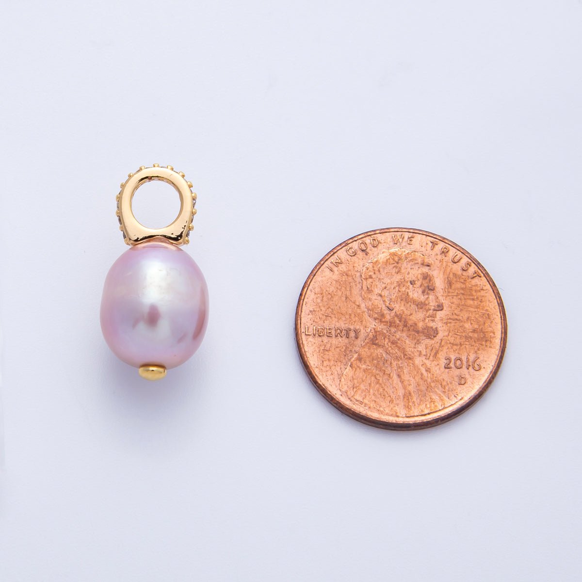 18K Gold Filled 19mm Purple Ringed Shell Pearl Micro Paved CZ Drop Pendant | Charms - 00324 - DLUXCA