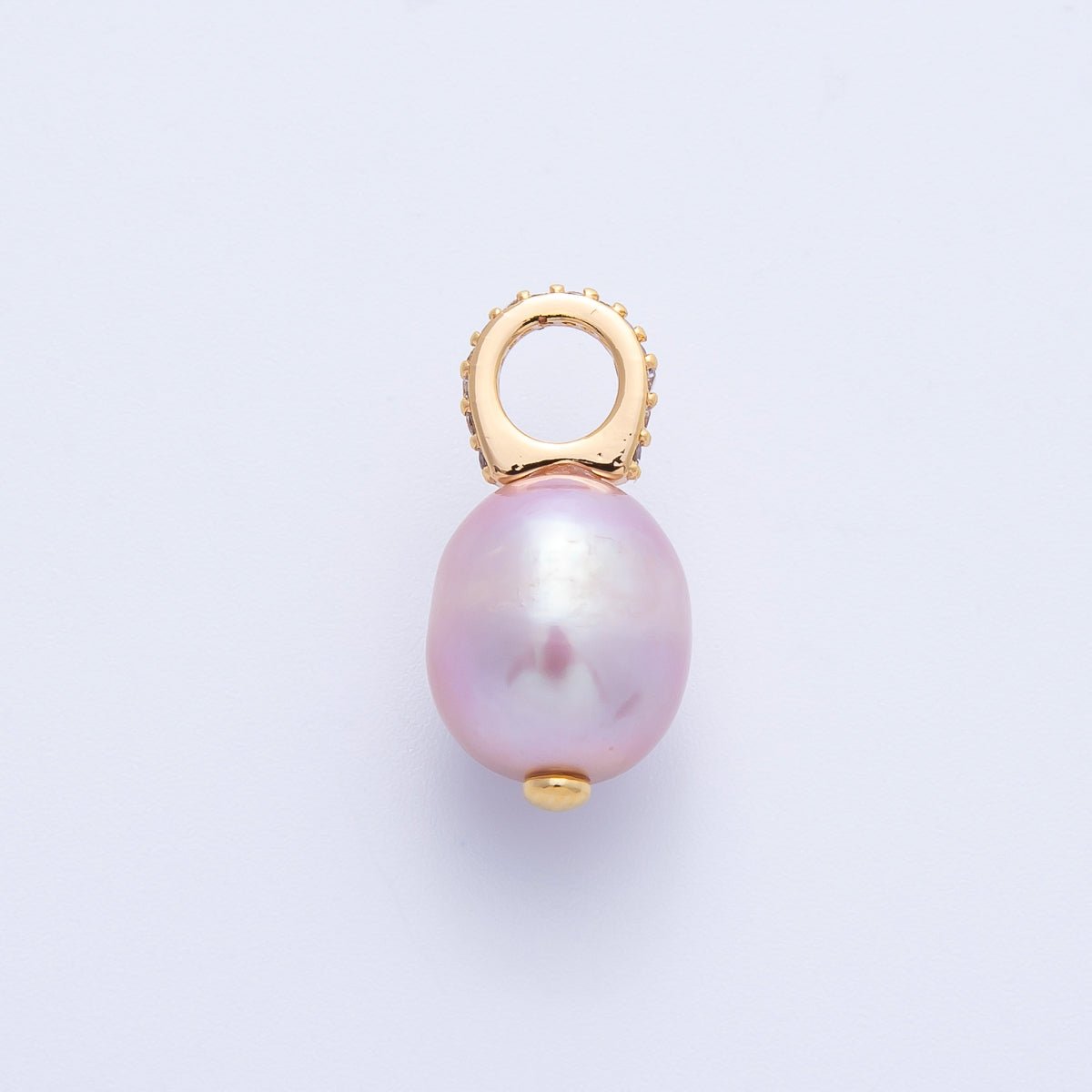 18K Gold Filled 19mm Purple Ringed Shell Pearl Micro Paved CZ Drop Pendant | Charms - 00324 - DLUXCA