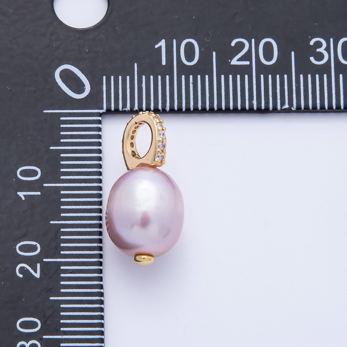 18K Gold Filled 19mm Purple Ringed Shell Pearl Micro Paved CZ Drop Pendant | Charms - 00324 - DLUXCA