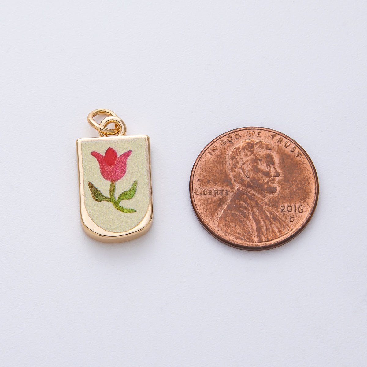 18K Gold Filled 19mm Red Tulip Flower Yellow Enamel Charm | AF1625 - DLUXCA