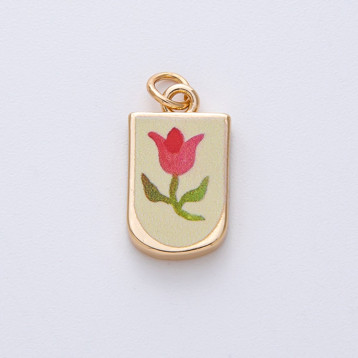 18K Gold Filled 19mm Red Tulip Flower Yellow Enamel Charm | AF1625 - DLUXCA