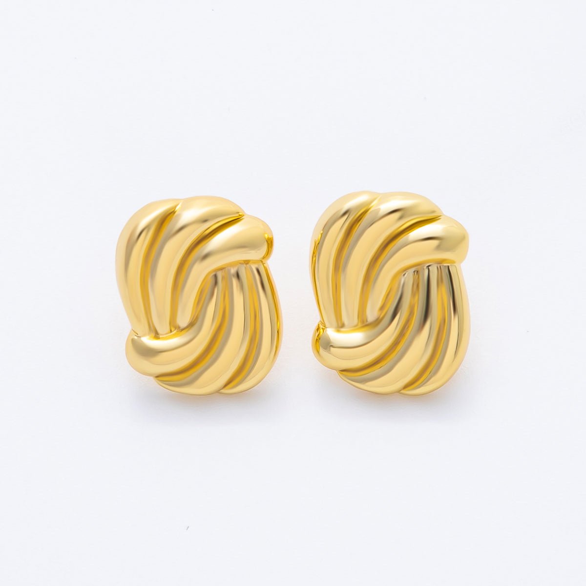 18K Gold Filled 19mm Swirled Twisted Croissant Dome Oval Stud Earrings | AJ270 - DLUXCA