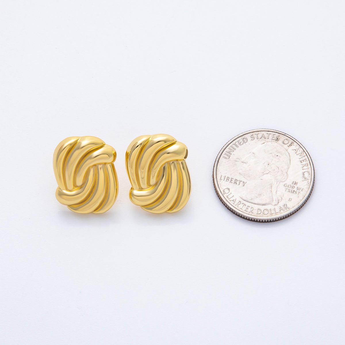 18K Gold Filled 19mm Swirled Twisted Croissant Dome Oval Stud Earrings | AJ270 - DLUXCA