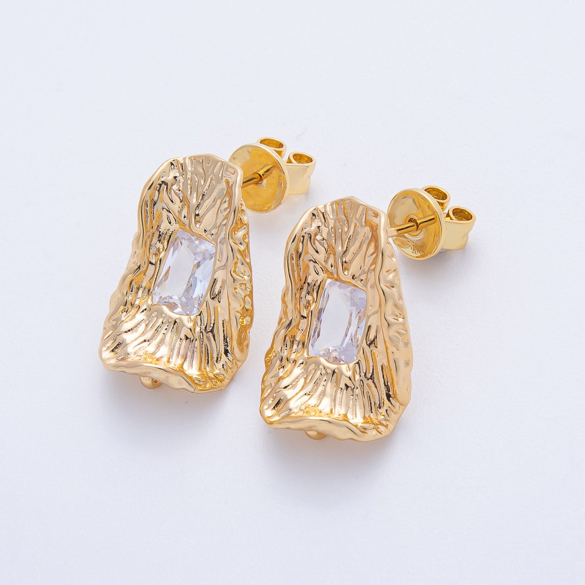 18K Gold Filled 20.5mm Baguette CZ Molten Geometric Drop Stud Finding in Gold & Silver | Z1669 - DLUXCA