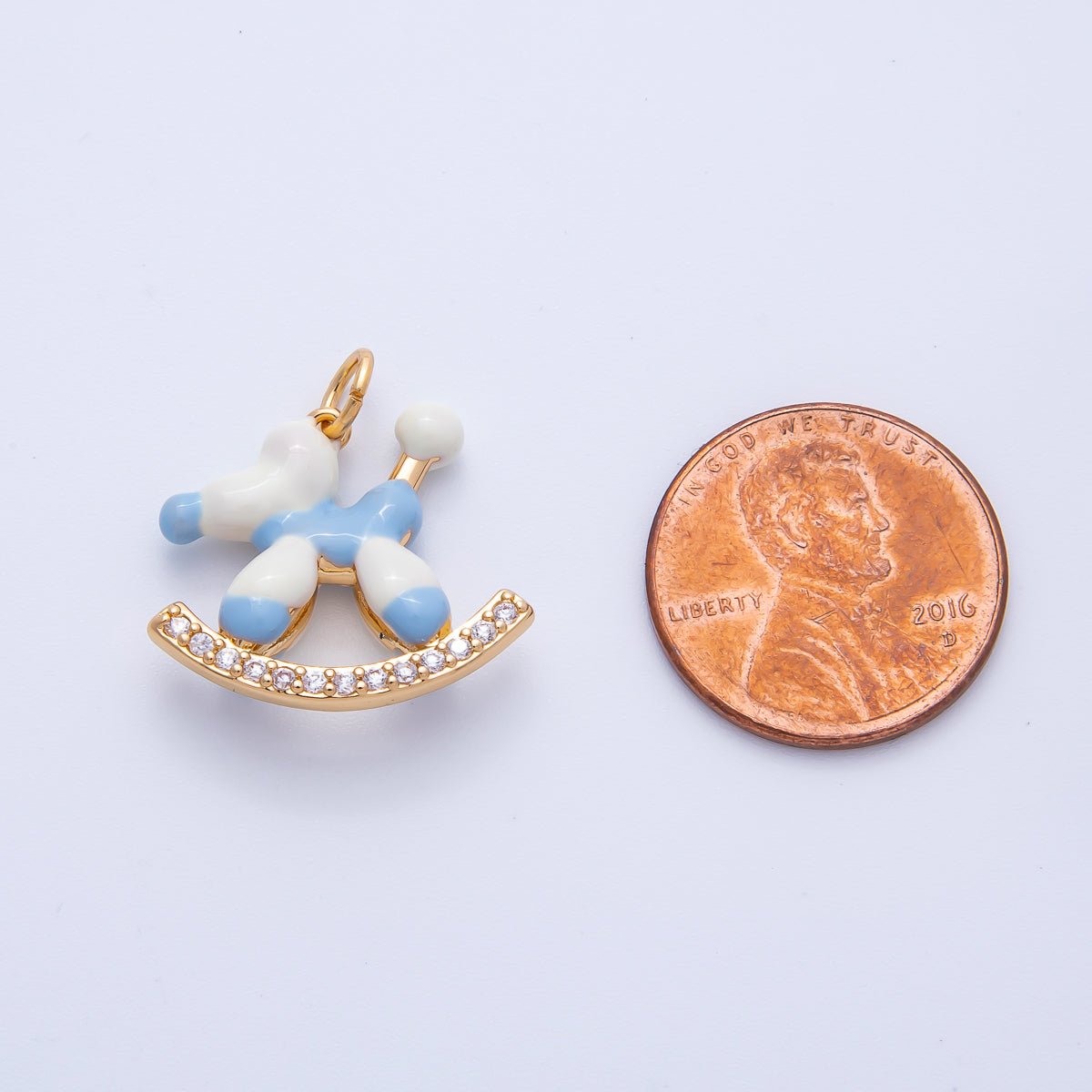18K Gold Filled 20mm Blue, Brown Enamel Puppy Animal CZ Charm | AK209 - DLUXCA