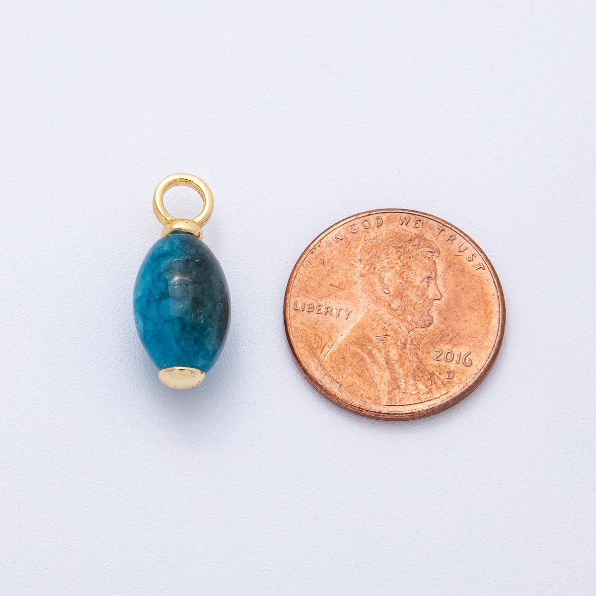 18K Gold Filled 20mm Blue Calcite Gemstone Drop Charm | AK143 - DLUXCA