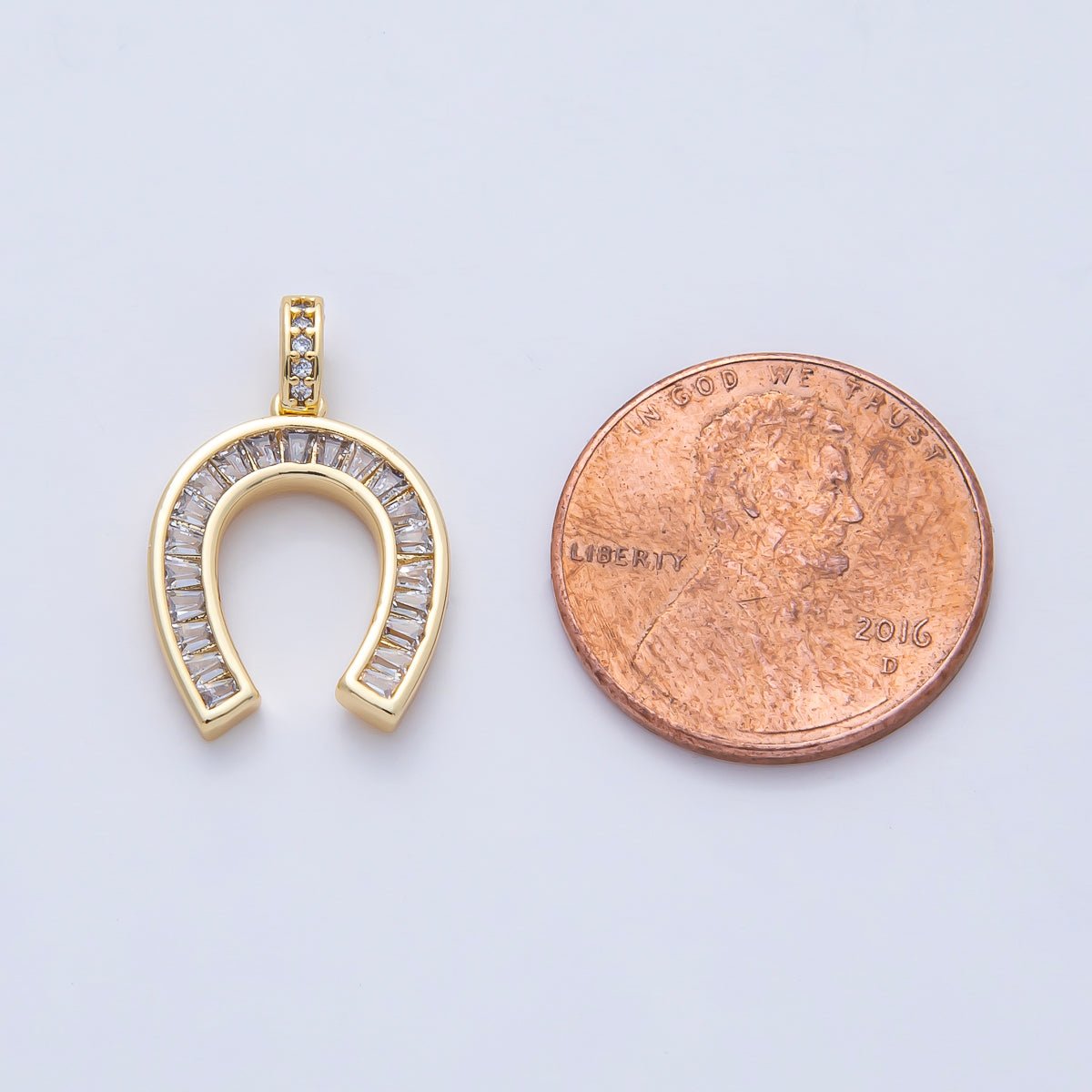 18K Gold Filled 20mm Clear CZ Baguette Horseshoe Pendant | AF1201 - DLUXCA