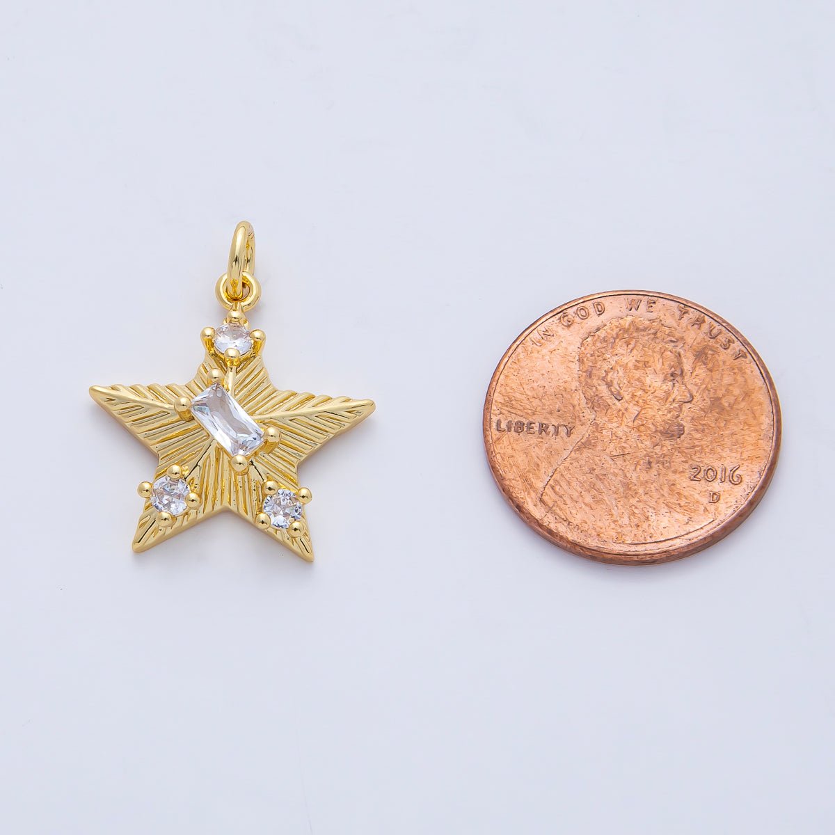 18K Gold Filled 20mm Clear CZ Baguette Round Sunburst Star Charm | AK020 - DLUXCA