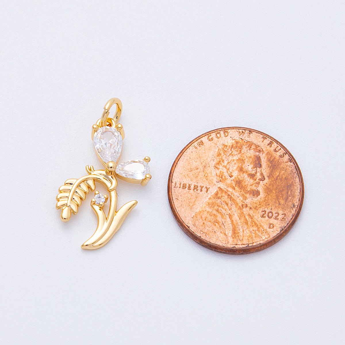 18K Gold Filled 20mm Clear CZ Butterfly Flower Plant Charm | Charms - 00333 - DLUXCA