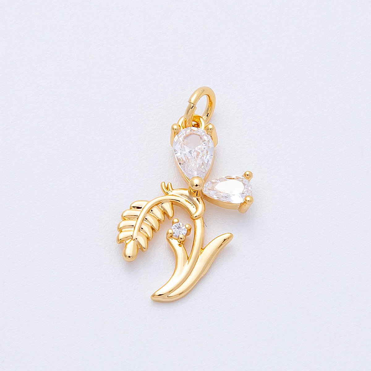 18K Gold Filled 20mm Clear CZ Butterfly Flower Plant Charm | Charms - 00333 - DLUXCA