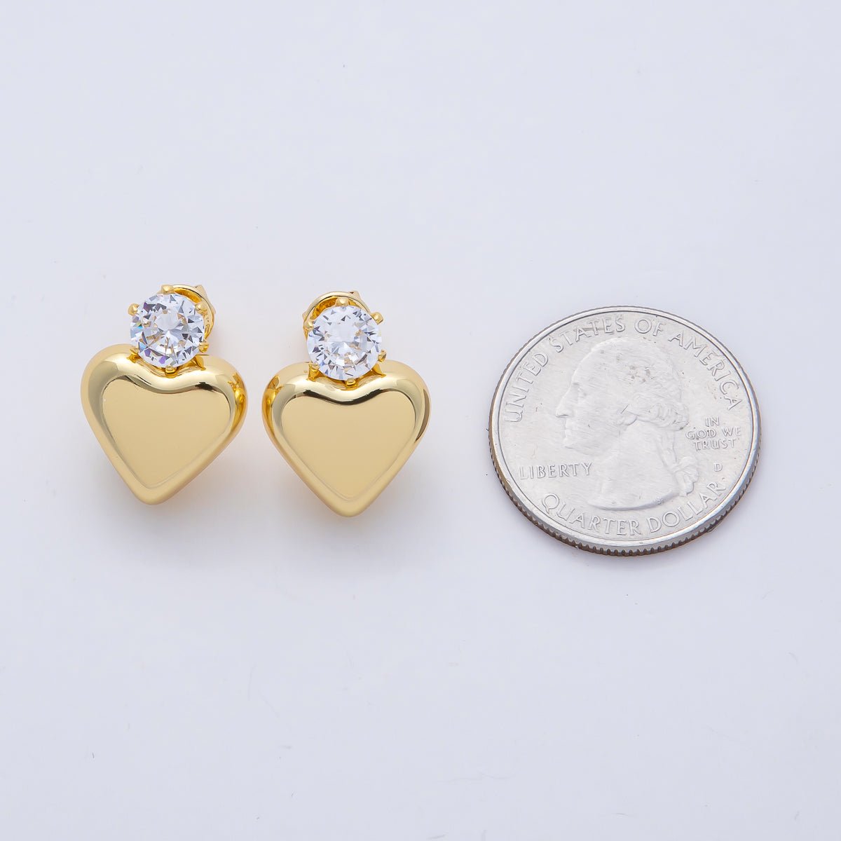 18K Gold Filled 20mm Clear CZ Heart Minimalist Stud Earrings | AD1654 - DLUXCA