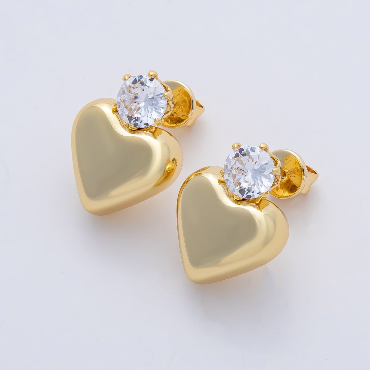 18K Gold Filled 20mm Clear CZ Heart Minimalist Stud Earrings | AD1654 - DLUXCA