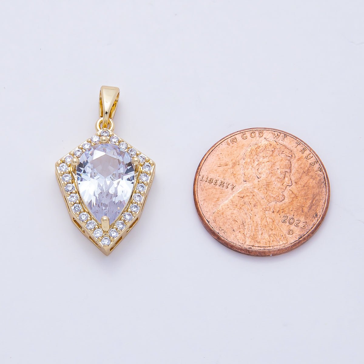 18K Gold Filled 20mm Clear CZ Teardrop Shield Pendant Charm | AF1175 - DLUXCA