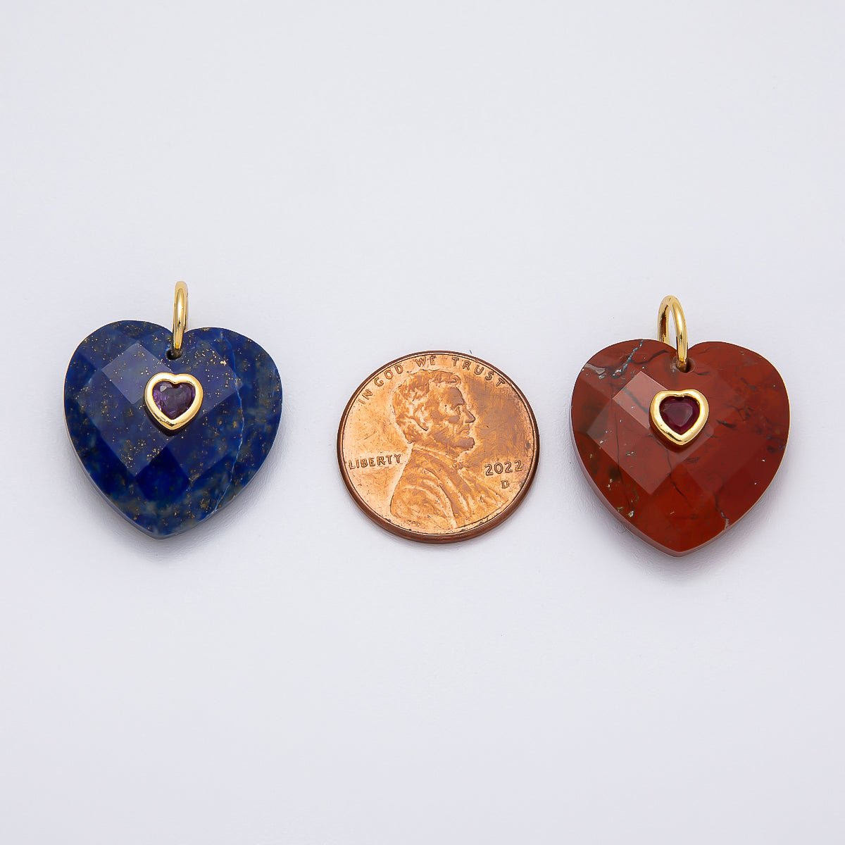 18K Gold Filled 20mm CZ Embedded Gemstone Multifaceted Heart Charm | Charms - 00436 - DLUXCA