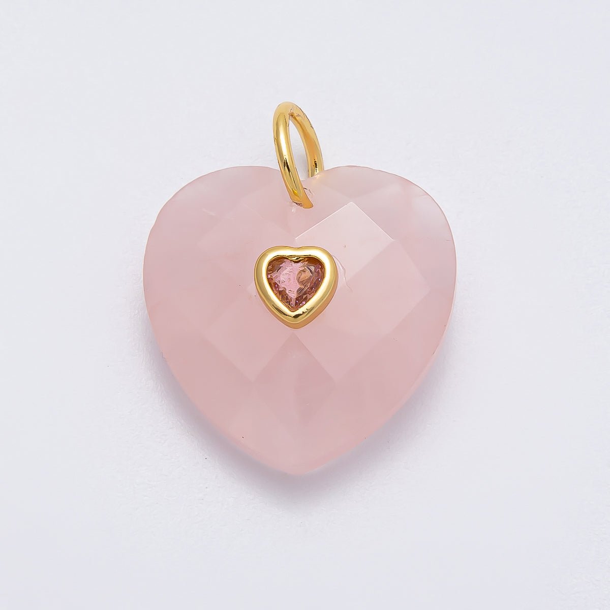 18K Gold Filled 20mm CZ Embedded Gemstone Multifaceted Heart Charm | Charms - 00436 - DLUXCA