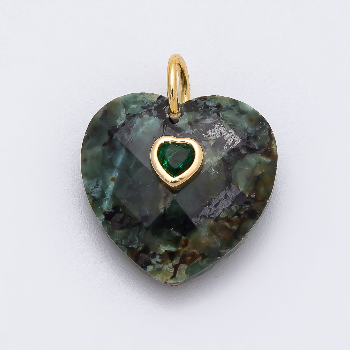18K Gold Filled 20mm CZ Embedded Gemstone Multifaceted Heart Charm | Charms - 00436 - DLUXCA
