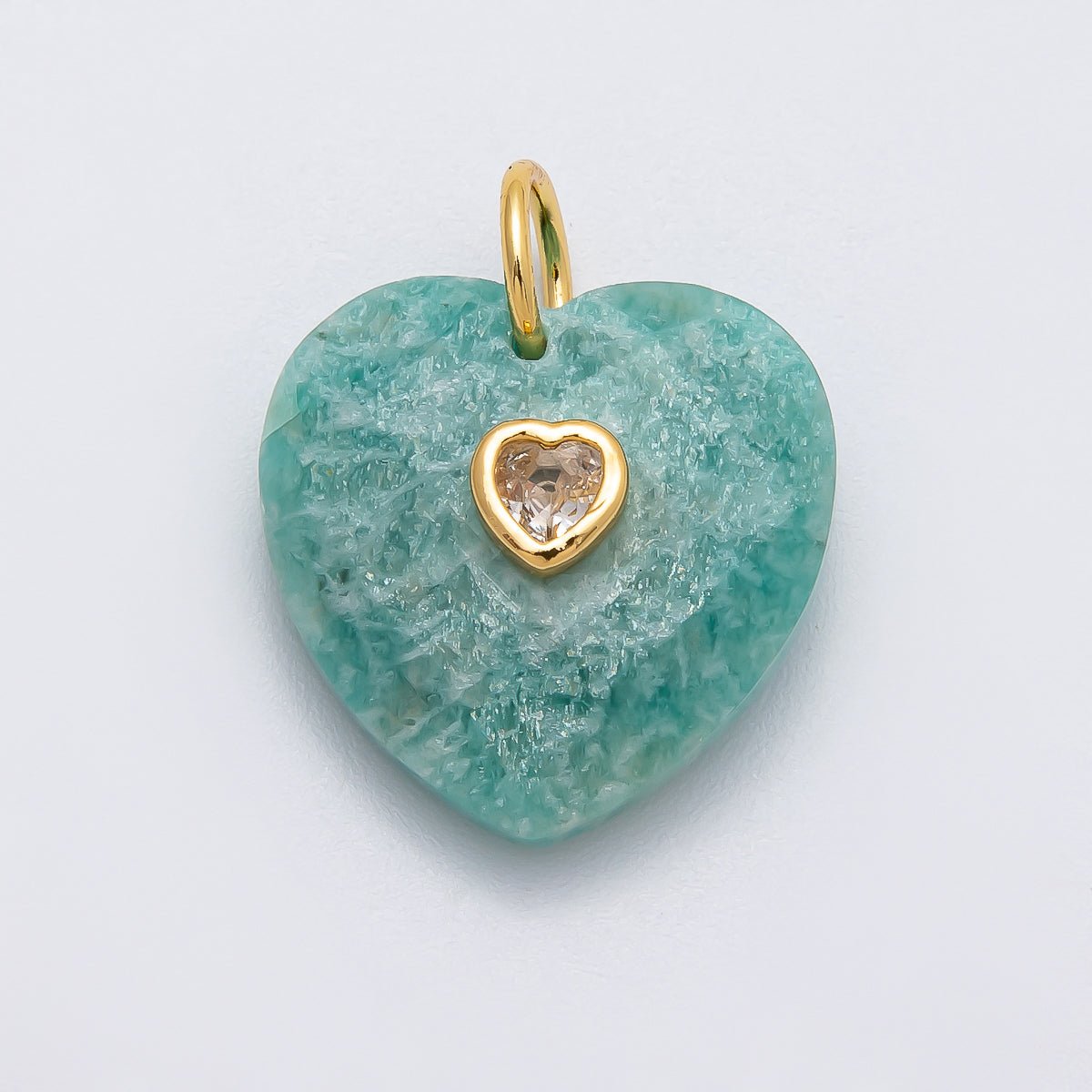 18K Gold Filled 20mm CZ Embedded Gemstone Multifaceted Heart Charm | Charms - 00436 - DLUXCA